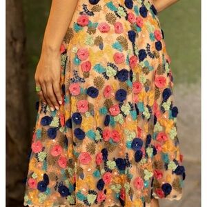 Anthropologie Bhanuni by Jyoti Skirt Florence Embroidered Floral Tulle